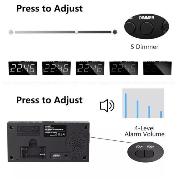 Digital Alarm Clock with USB Charger, Loud Large Display for Heavy Sleepers NEW - Picture 5 of 12